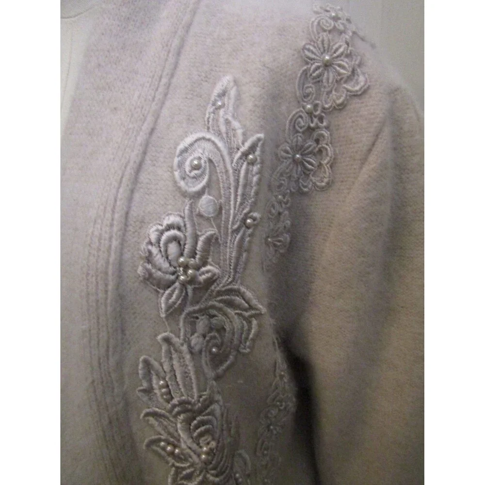 Vintage Gizel Angora Pearl Embroidered Cardigan L XL Cottagecore Luxe Korea